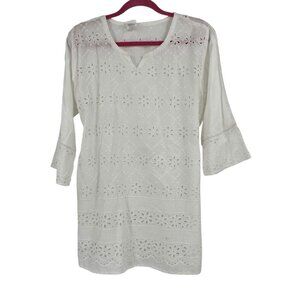 Sita Size Large White Eyelet Tunic Swim Cover Up Resortwear Beach